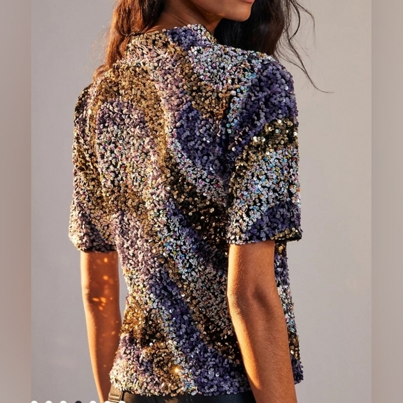 ANTHROPOLOGIE Sequin Top by Maeve/ Maribella Mock Neck design extra small - Picture 4 of 17